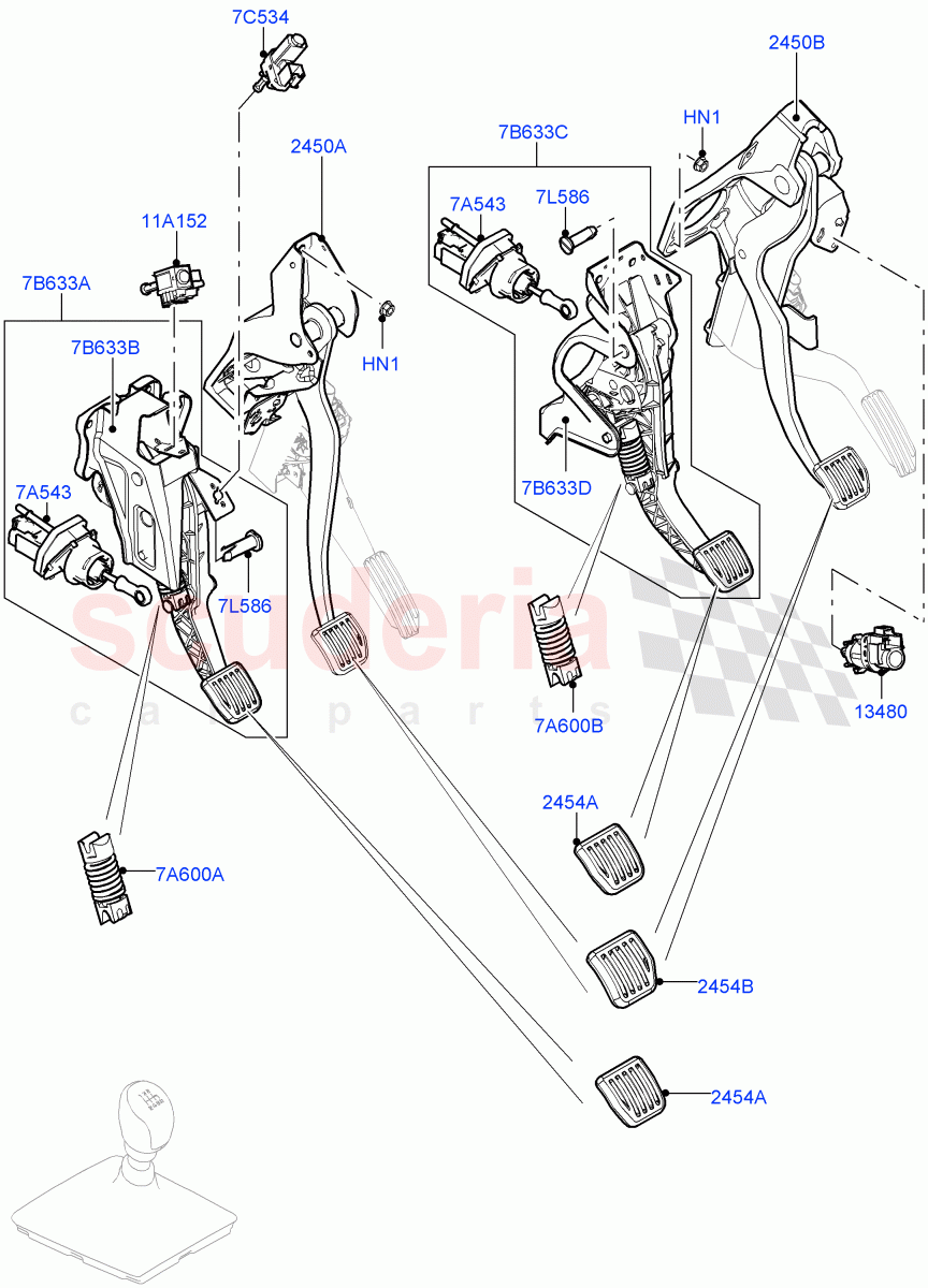 Brake And Clutch Controls(6 Speed Manual Trans BG6,Halewood (UK),Standard Foot Pedal Pad Design,6 Speed Manual Trans-JLR M66 2WD,6 Speed Manual Trans M66 - AWD)((V)TOLH999999) of Land Rover Land Rover Discovery Sport (2015+) [2.2 Single Turbo Diesel]