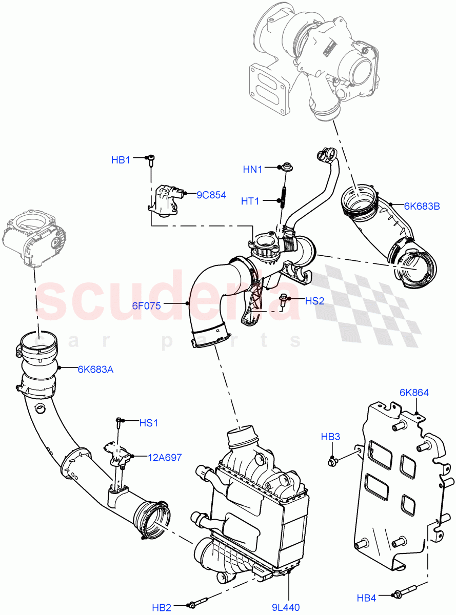 Intercooler/Air Ducts And Hoses (2.0L AJ20P4 Petrol High PTA, Halewood (UK), 2.0L AJ20P4 Petrol E100 PTA, 2.0L AJ20P4 Petrol Mid PTA) ((V) FROMLH033467) of Land Rover Land Rover Range Rover Evoque (2019+) [2.0 Turbo Petrol AJ200P]
