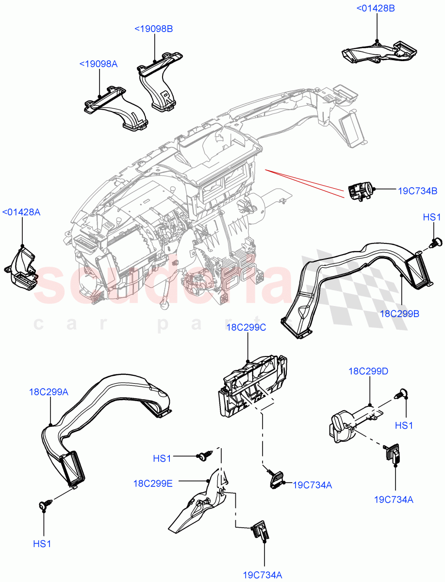 Air Vents, Louvres And Ducts(Instrument Panel, Internal Components, Nitra Plant Build)(Less Head Up Display)((V)FROMK2000001) of Land Rover Land Rover Discovery 5 (2017+) [3.0 Diesel 24V DOHC TC]