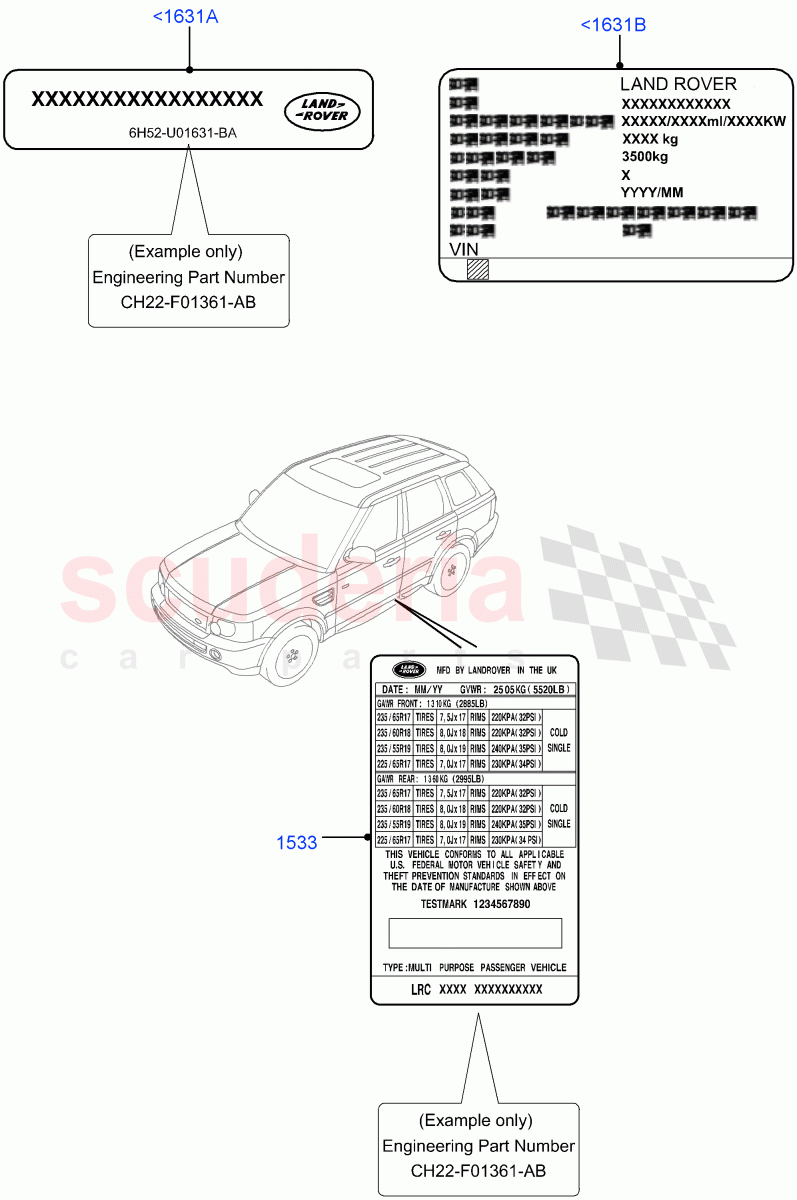 Labels (VIN Labels) (Requires VIN To Order) ((V) FROMAA000001, (V) TOCA999999) of Land Rover Land Rover Range Rover Sport (2010-2013) [5.0 OHC SGDI SC V8 Petrol]
