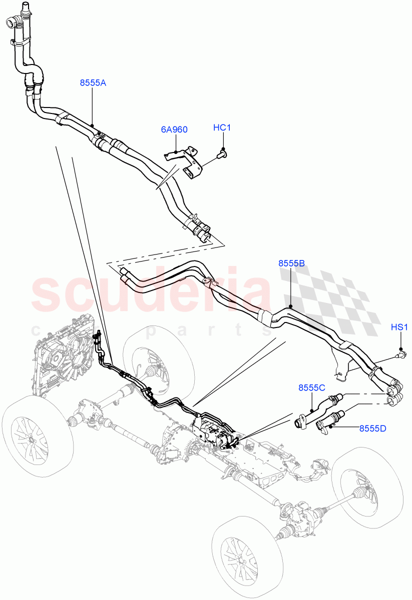 Cooling System Pipes And Hoses(Inverter)(3.0 V6 Diesel Electric Hybrid Eng,8 Speed Auto Trans ZF 8HP70 HEV 4WD,3.0 V6 D Gen2 Mono Turbo,3.0 V6 D Gen2 Twin Turbo)((V)FROMFA000001) of Land Rover Land Rover Range Rover Sport (2014+) [3.0 Diesel 24V DOHC TC]