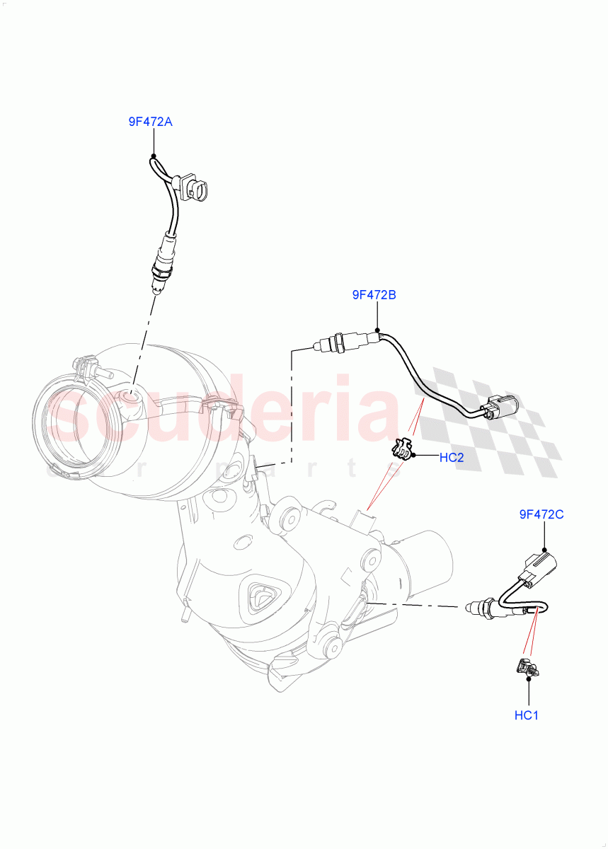 Exhaust Sensors And Modules(Nitra Plant Build)(2.0L AJ200P Hi PHEV,Japan Requirements,Japan DBA Emissions,2.0L I4 High DOHC AJ200 Petrol,SULEV Requirements)((V)FROMK2000001) of Land Rover Land Rover Defender (2020+) [2.0 Turbo Petrol AJ200P]