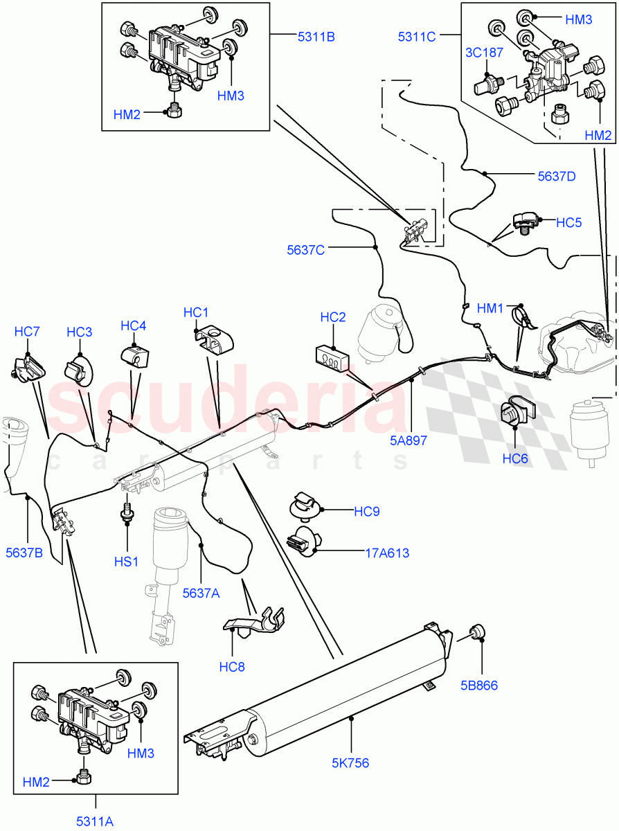 Air Suspension Compressor And Lines (Air Suspension Lines) (Less Armoured) ((V) FROMAA000001) of Land Rover Land Rover Range Rover (2010-2012) [3.6 V8 32V DOHC EFI Diesel]