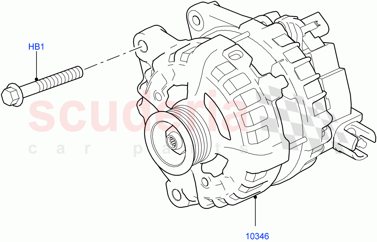 Alternator And Mountings(2.0L AJ21D4 Diesel Mid,Less Electric Engine Battery,2.0L I4 High DOHC AJ200 Petrol,2.0L I4 DSL HIGH DOHC AJ200,2.0L I4 DSL MID DOHC AJ200,3.0L AJ20D6 Diesel High,2.0L I4 Mid DOHC AJ200 Petrol) of Land Rover Land Rover Range Rover Velar (2017+) [3.0 Diesel 24V DOHC TC]