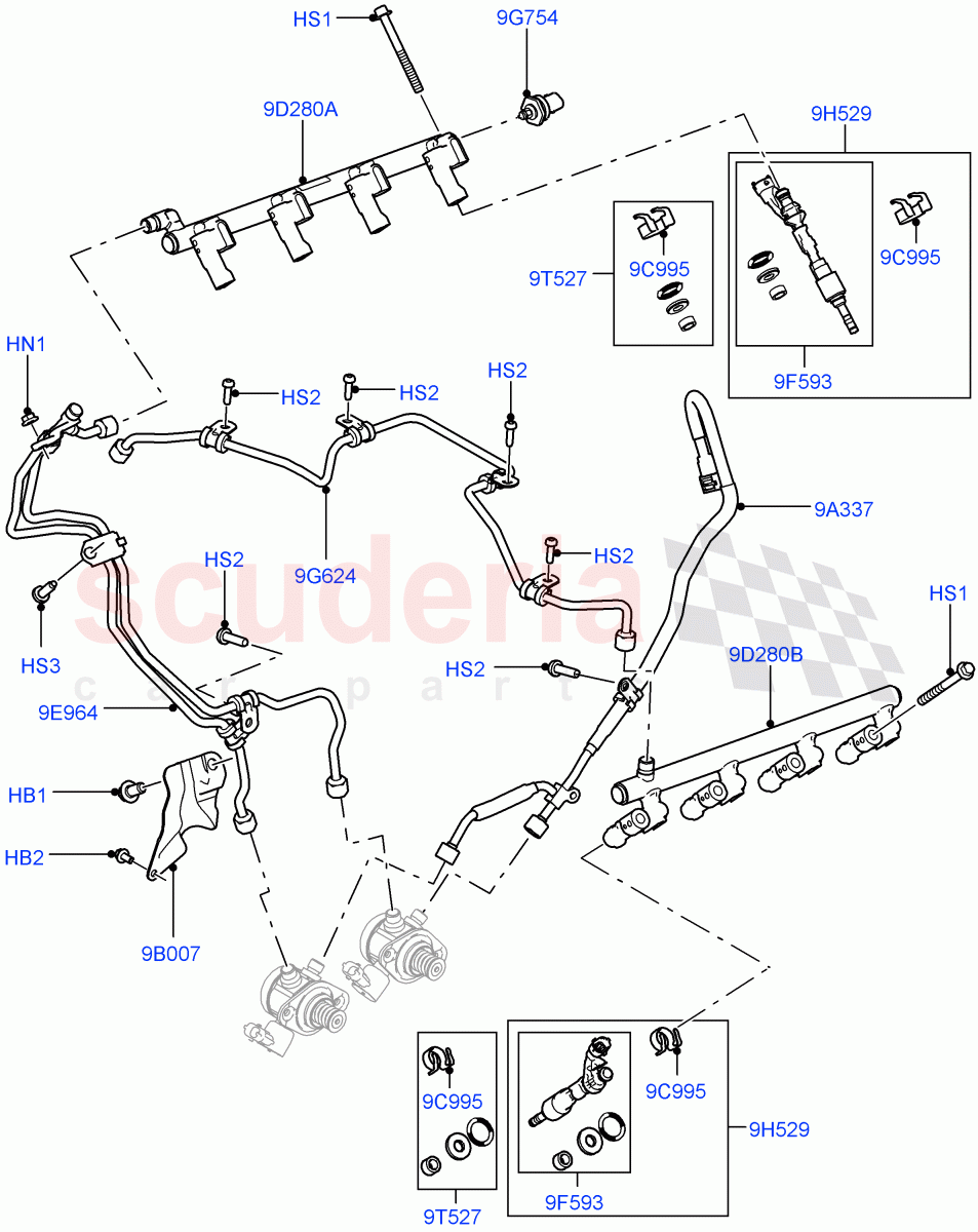 Fuel Injectors And Pipes(5.0L OHC SGDI SC V8 Petrol - AJ133)((V)TOHA999999) of Land Rover Land Rover Range Rover Sport (2014+) [5.0 OHC SGDI SC V8 Petrol]