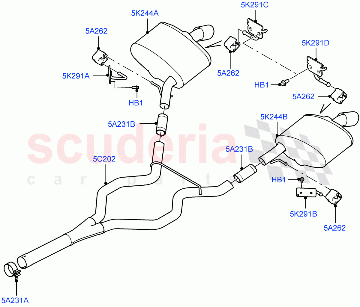 Rear Exhaust System(3.0 V6 Diesel Electric Hybrid Eng,3.0L 24V DOHC V6 TC Diesel,3.0L 24V V6 Turbo Diesel Std Flow)((V)TOHA999999) of Land Rover Land Rover Range Rover Sport (2014+) [3.0 Diesel 24V DOHC TC]