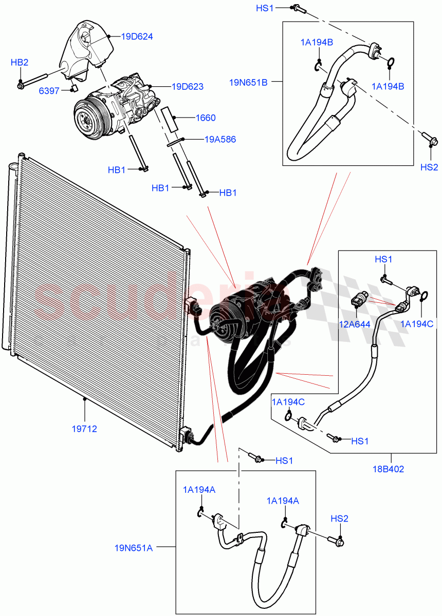 Air Conditioning Condensr/Compressr(4.4 V8 Turbo Petrol (NC10)) of Land Rover Land Rover Range Rover (2022+) [3.0 I6 Turbo Diesel AJ20D6]