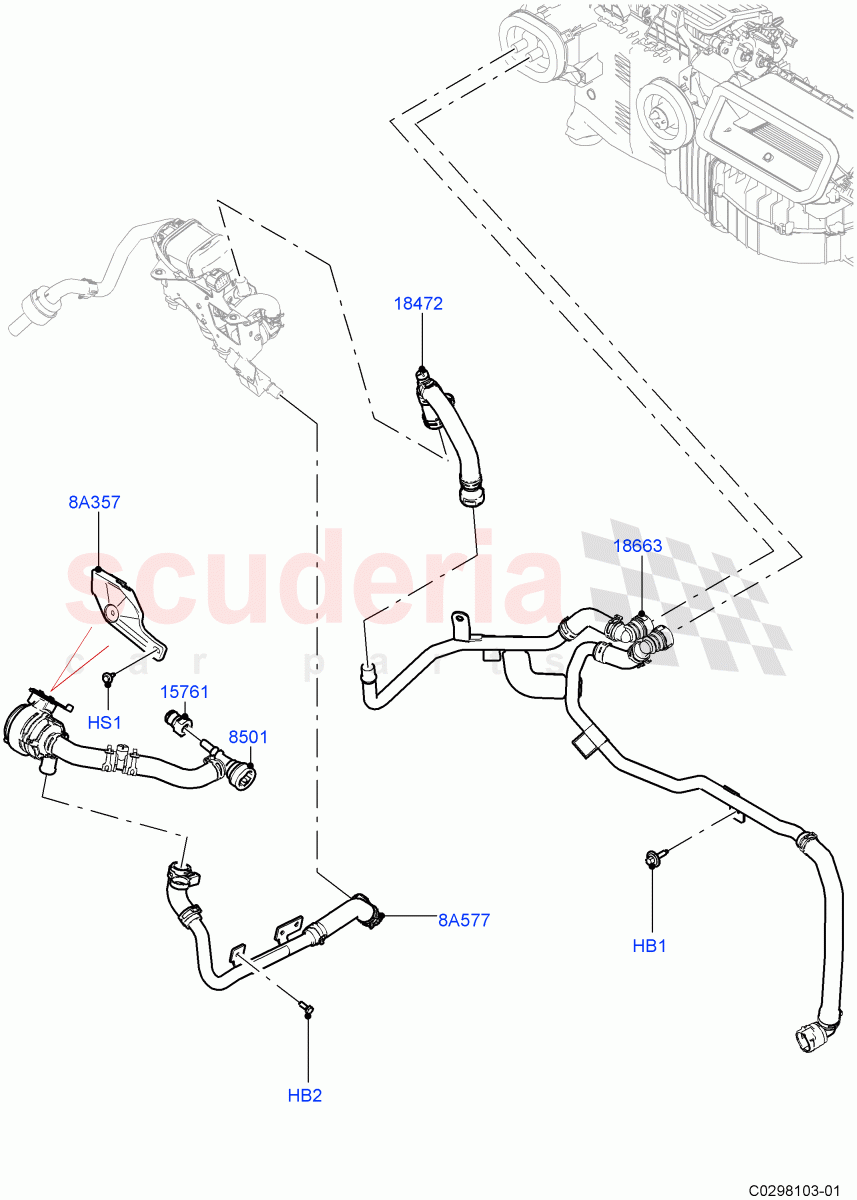 Heater Hoses (Front) (3.0L AJ20D6 Diesel High, With Fuel Fired Heater, With Front Comfort Air Con (IHKA), With Air Conditioning - Front/Rear) ((V) FROMLA000001) of Land Rover Land Rover Range Rover Sport (2014+) [5.0 OHC SGDI SC V8 Petrol]