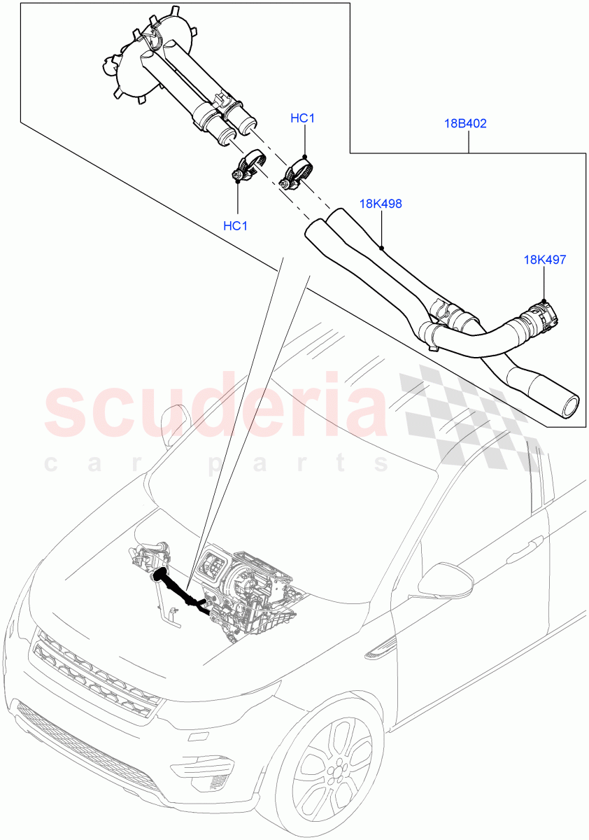 Auxiliary Heater Hoses (Changsu (China), Fuel Heater W/Pk Heat Less Remote, Fuel Fired Heater With Park Heat, With Fuel Fired Heater) ((V) FROMFG000001) of Land Rover Land Rover Discovery Sport (2015+) [1.5 I3 Turbo Petrol AJ20P3]