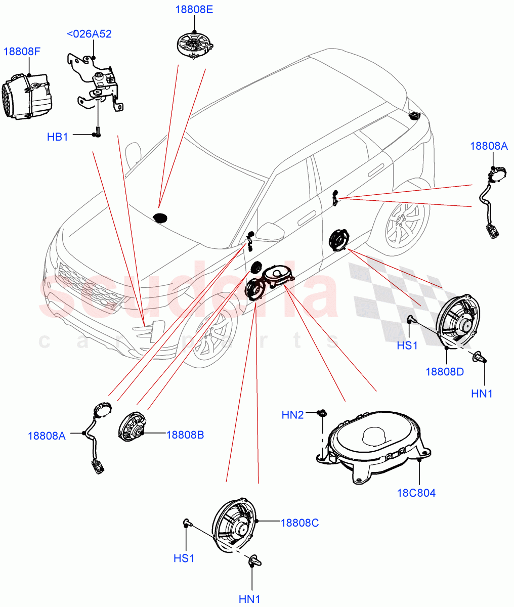 Speakers (Itatiaia (Brazil), Hi Line Audio System - 600 W) of Land Rover Land Rover Range Rover Evoque (2019+) [2.0 Turbo Diesel AJ21D4]