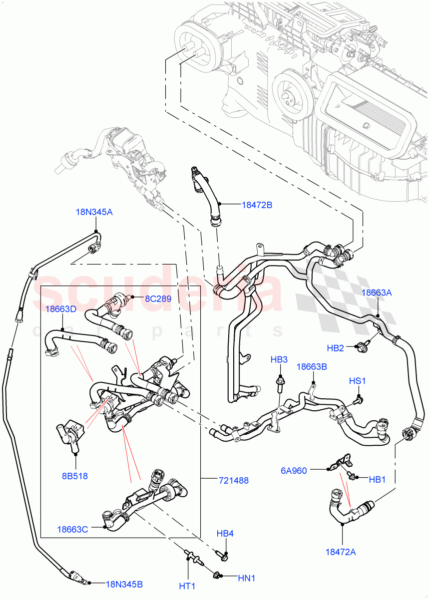 Heater Hoses (Front) (2.0L I4 High DOHC AJ200 Petrol, With Fuel Fired Heater, With Air Conditioning - Front/Rear) ((V) FROMJA000001, (V) TOJA999999) of Land Rover Land Rover Range Rover Sport (2014+) [3.0 Diesel 24V DOHC TC]