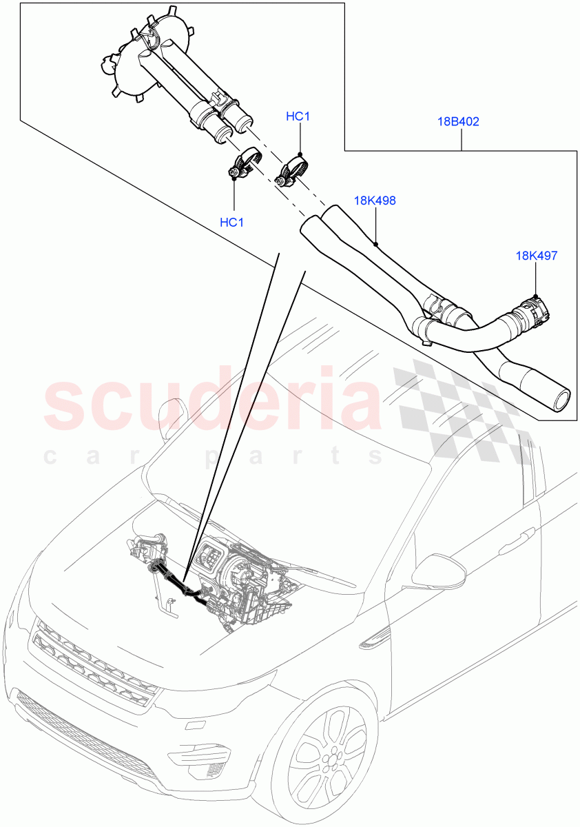 Auxiliary Heater Hoses (Halewood (UK), With Fuel Fired Heater, Fuel Heater W/Pk Heat Less Remote, Fuel Heater W/Pk Heat With Remote, Fuel Fired Heater With Park Heat) ((V) TOKH999999) of Land Rover Land Rover Discovery Sport (2015+) [2.0 Turbo Petrol GTDI]