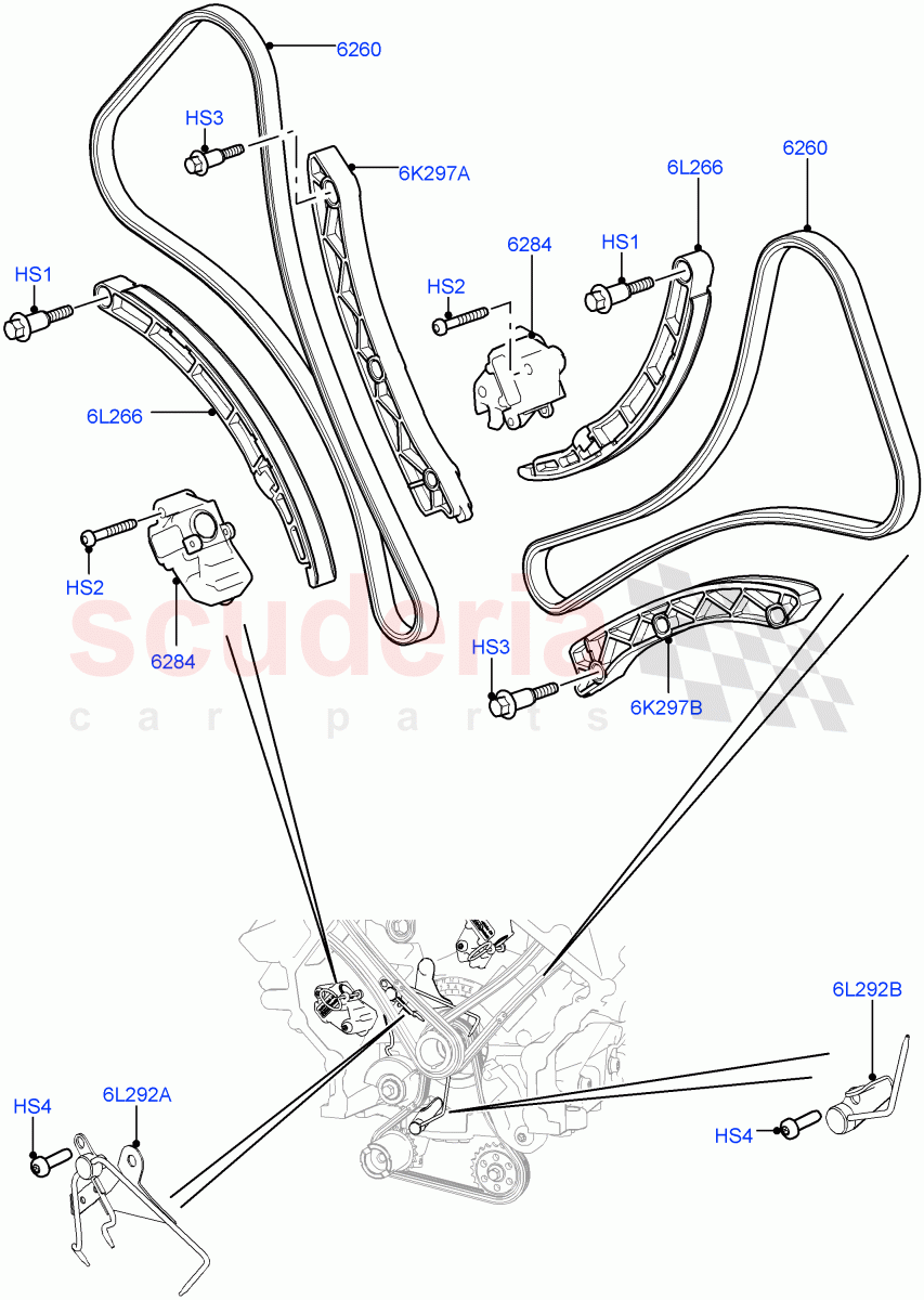 Timing Gear(Solihull Plant Build, Timing Chains, Tensioners)(3.0L DOHC GDI SC V6 PETROL)((V)FROMEA000001) of Land Rover Land Rover Range Rover Sport (2014+) [3.0 DOHC GDI SC V6 Petrol]