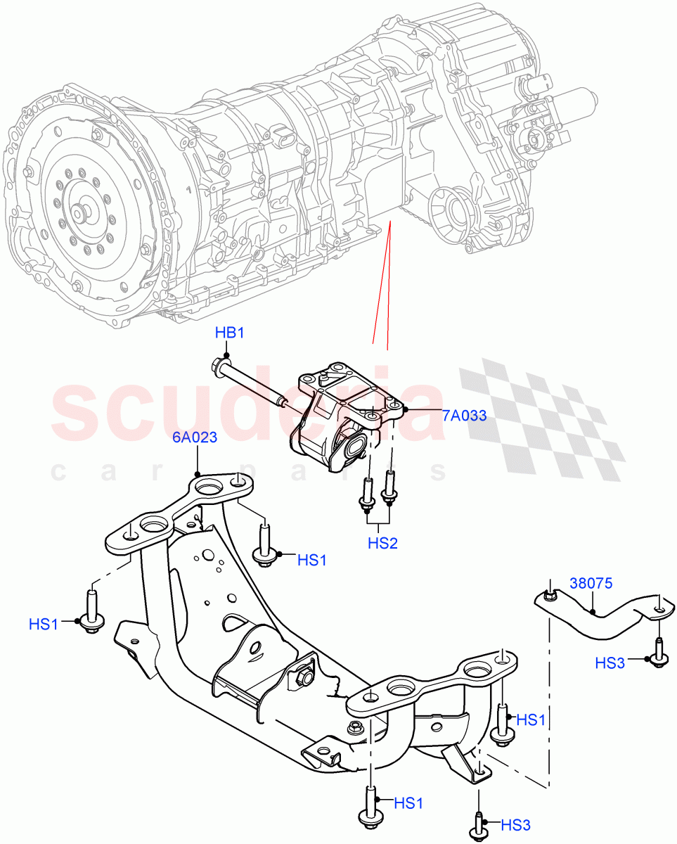 Transmission Mounting (Nitra Plant Build) (3.0L DOHC GDI SC V6 PETROL) ((V) FROMK2000001) of Land Rover Land Rover Discovery 5 (2017+) [2.0 Turbo Diesel]
