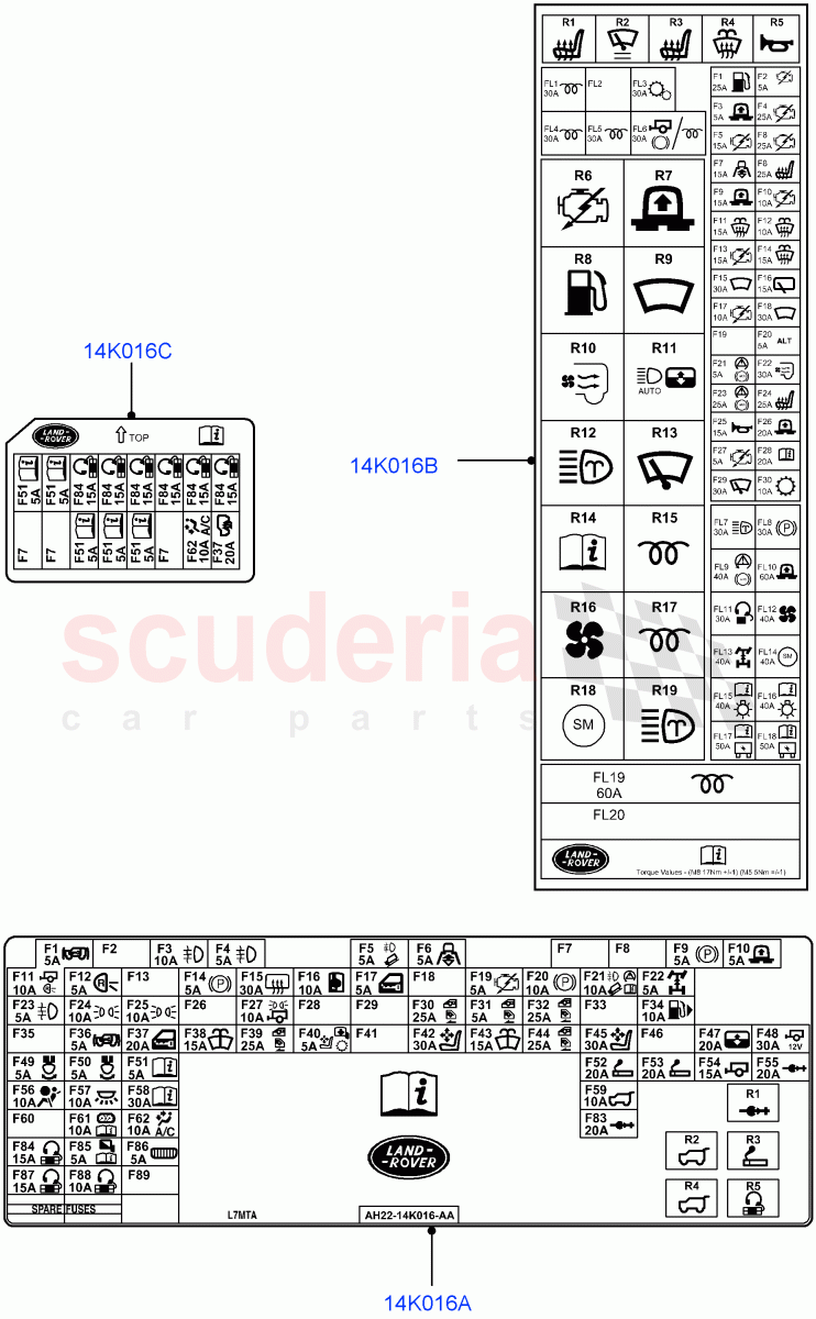 Labels(Fuse Box)((V)FROMAA000001) of Land Rover Land Rover Discovery 4 (2010-2016) [3.0 Diesel 24V DOHC TC]