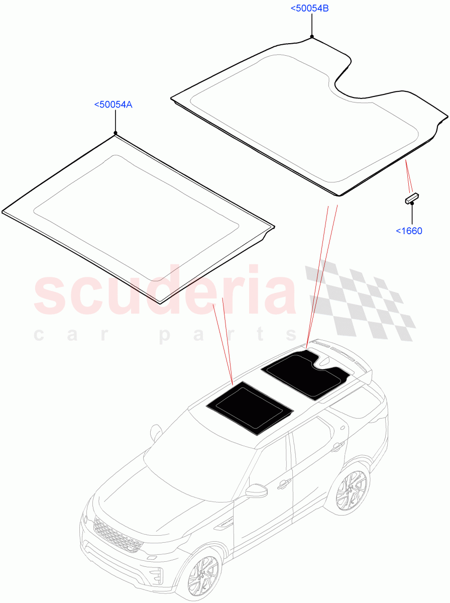Sliding Roof Panel (Solihull Plant Build) (Roof Conv-Power Open Front/Rear Pan) ((V) FROMHA000001) of Land Rover Land Rover Discovery 5 (2017+) [3.0 I6 Turbo Diesel AJ20D6]