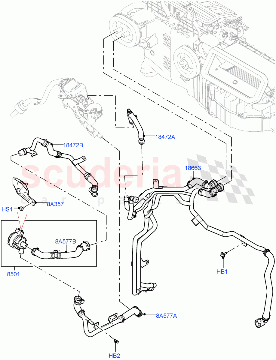 Heater Hoses(Front)(3.0L AJ20P6 Petrol High,With Fuel Fired Heater,Premium Air Conditioning-Front/Rear)((V)FROMKA000001) of Land Rover Land Rover Range Rover Sport (2014+) [4.4 DOHC Diesel V8 DITC]