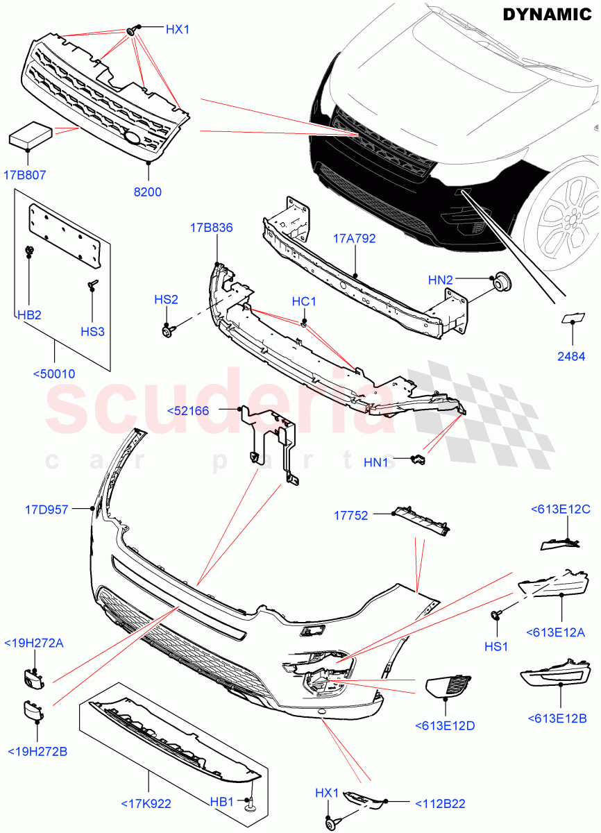 Radiator Grille And Front Bumper(Dynamic Pack)(Halewood (UK),Front Bumper - Sport - Body Colour)((V)FROMGH000001,(V)TOKH999999) of Land Rover Land Rover Discovery Sport (2015+) [2.2 Single Turbo Diesel]