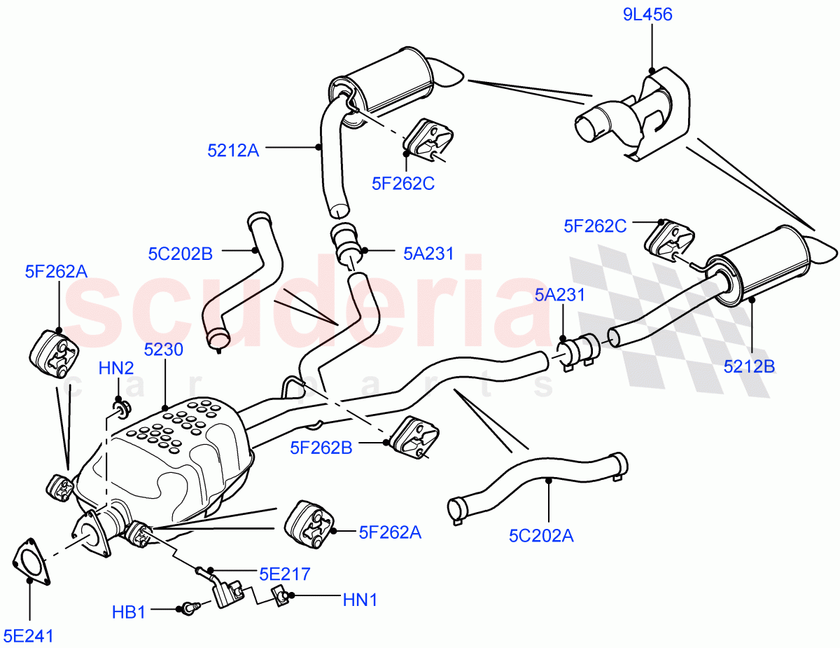 Rear Exhaust System (3.0 V6 Diesel, Euro Stage 4 Emissions) ((V) FROMAA000001) of Land Rover Land Rover Range Rover Sport (2010-2013) [3.0 Diesel 24V DOHC TC]