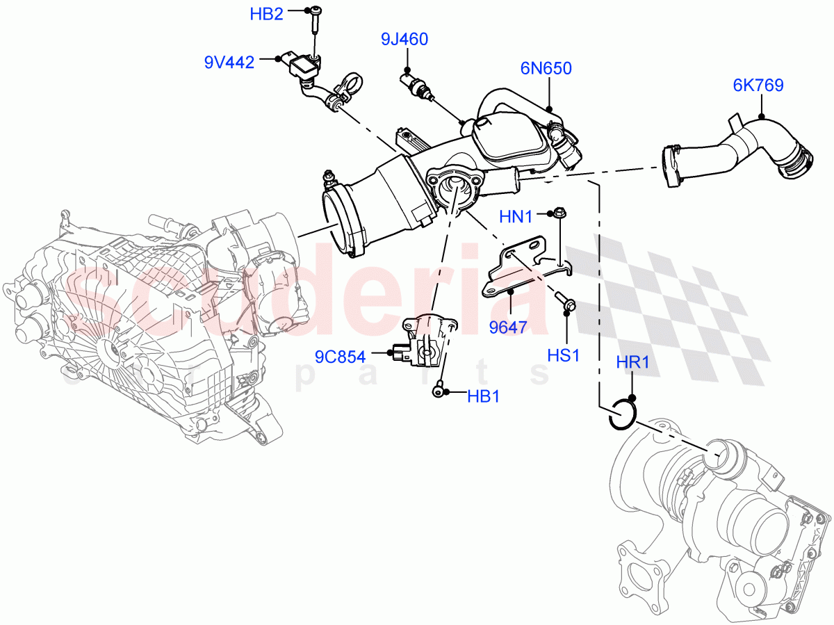 Intercooler/Air Ducts And Hoses(1.5L AJ20P3 Petrol High,Changsu (China),1.5L AJ20P3 Petrol High PHEV) of Land Rover Land Rover Range Rover Evoque (2019+) [1.5 I3 Turbo Petrol AJ20P3]