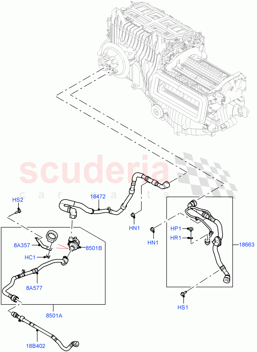 Heater Hoses(4.4 V8 Turbo Petrol (NC10),Less Heater,With Air Conditioning - Front/Rear,With Ptc Heater) of Land Rover Land Rover Range Rover (2022+) [3.0 I6 Turbo Petrol AJ20P6]