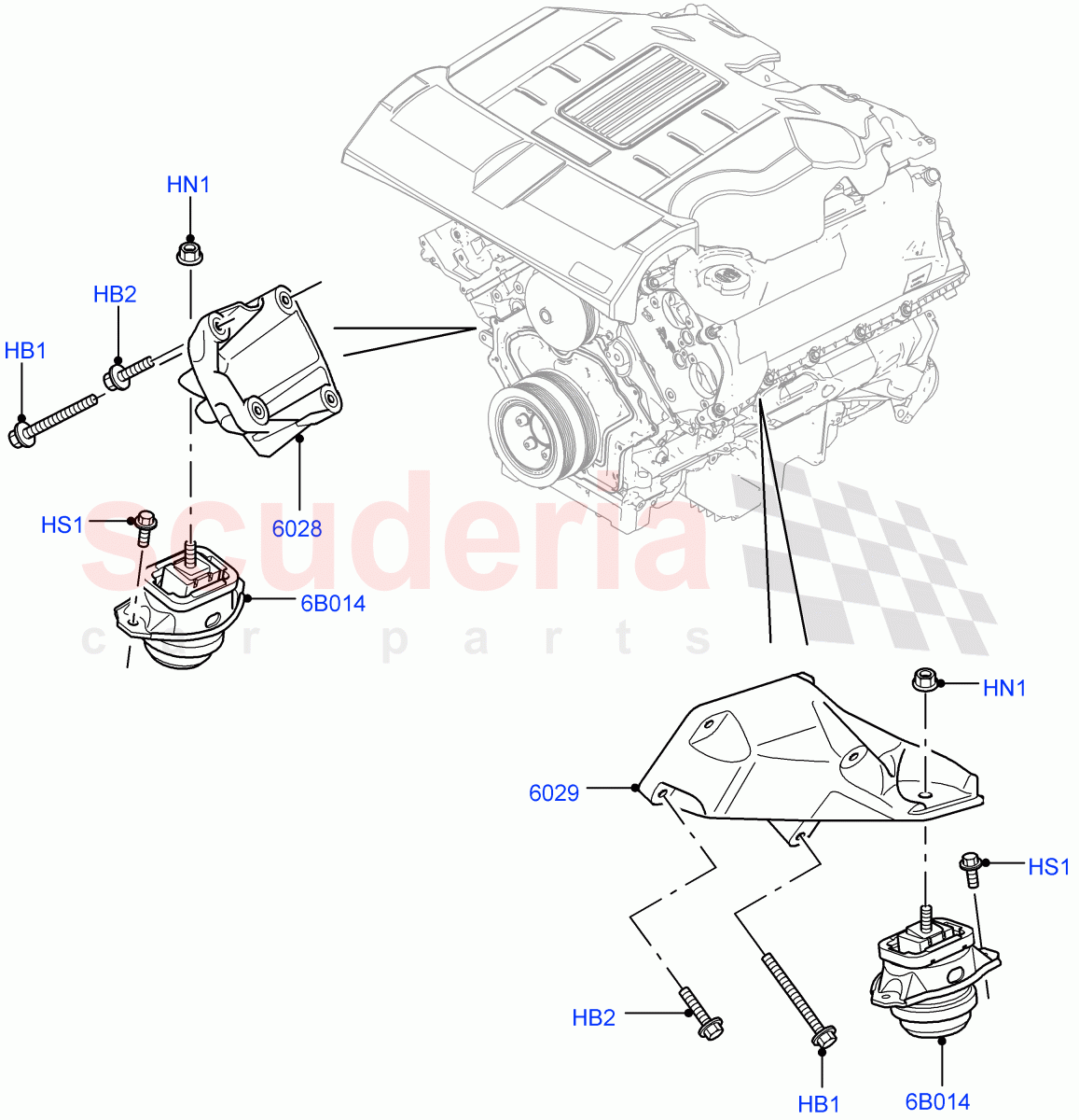 Engine Mounting(3.0L DOHC GDI SC V6 PETROL)((V)FROMEA000001) of Land Rover Land Rover Discovery 4 (2010-2016) [5.0 OHC SGDI NA V8 Petrol]