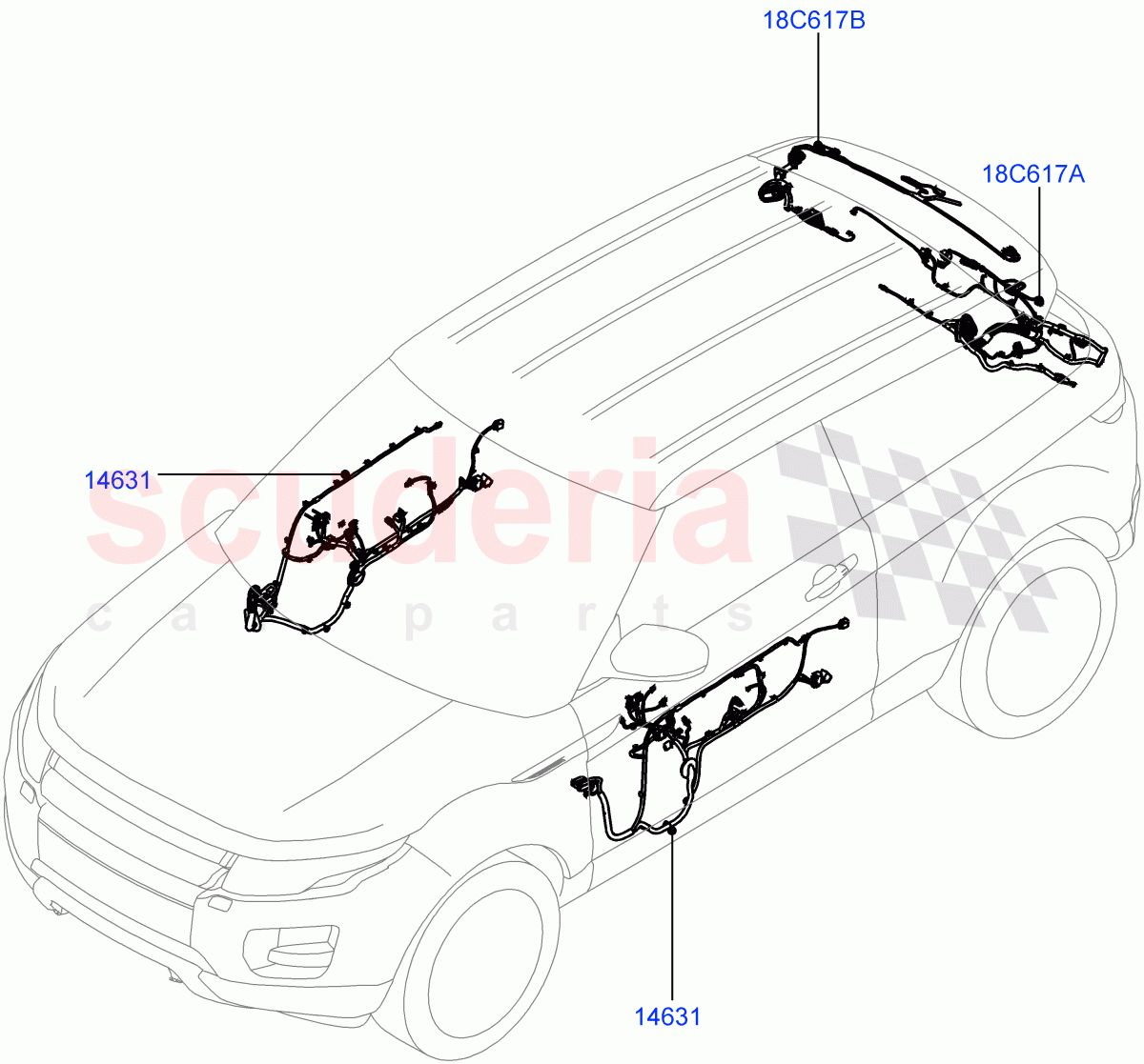 Wiring - Body Closures(Front And Rear Doors)(3 Door,Halewood (UK))((V)FROMHH000001,(V)TOHH999999) of Land Rover Land Rover Range Rover Evoque (2012-2018) [2.0 Turbo Petrol GTDI]