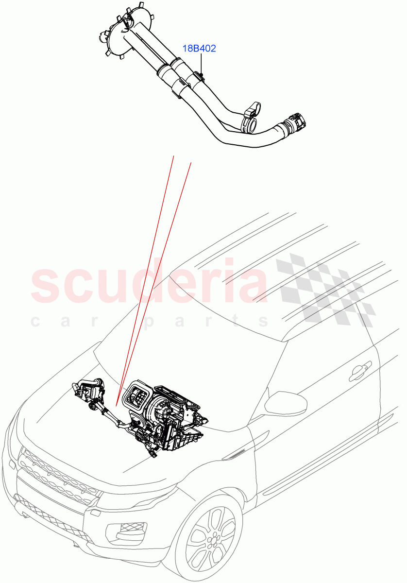 Auxiliary Heater Hoses (2.0L I4 DSL MID DOHC AJ200, Halewood (UK), Fuel Fired Heater With Park Heat, With Fuel Fired Heater, 2.0L I4 High DOHC AJ200 Petrol, 2.0L I4 DSL HIGH DOHC AJ200, Fuel Heater W/Pk Heat With Remote, 2.0L I4 Mid DOHC AJ200 Petrol) ((V) FROMHH000001) of Land Rover Land Rover Range Rover Evoque (2012-2018) [2.0 Turbo Petrol AJ200P]