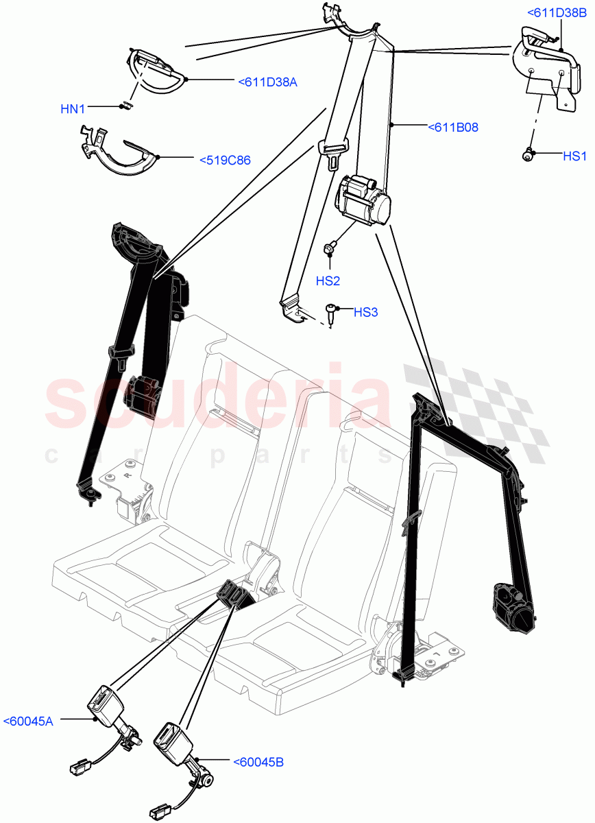 Rear Seat Belts(Changsu (China),60/40 Load Through With Slide,Third Row Dual Individual Seat,With 3rd Row Double Seat)((V)FROMFG000001) of Land Rover Land Rover Discovery Sport (2015+) [2.0 Turbo Diesel]