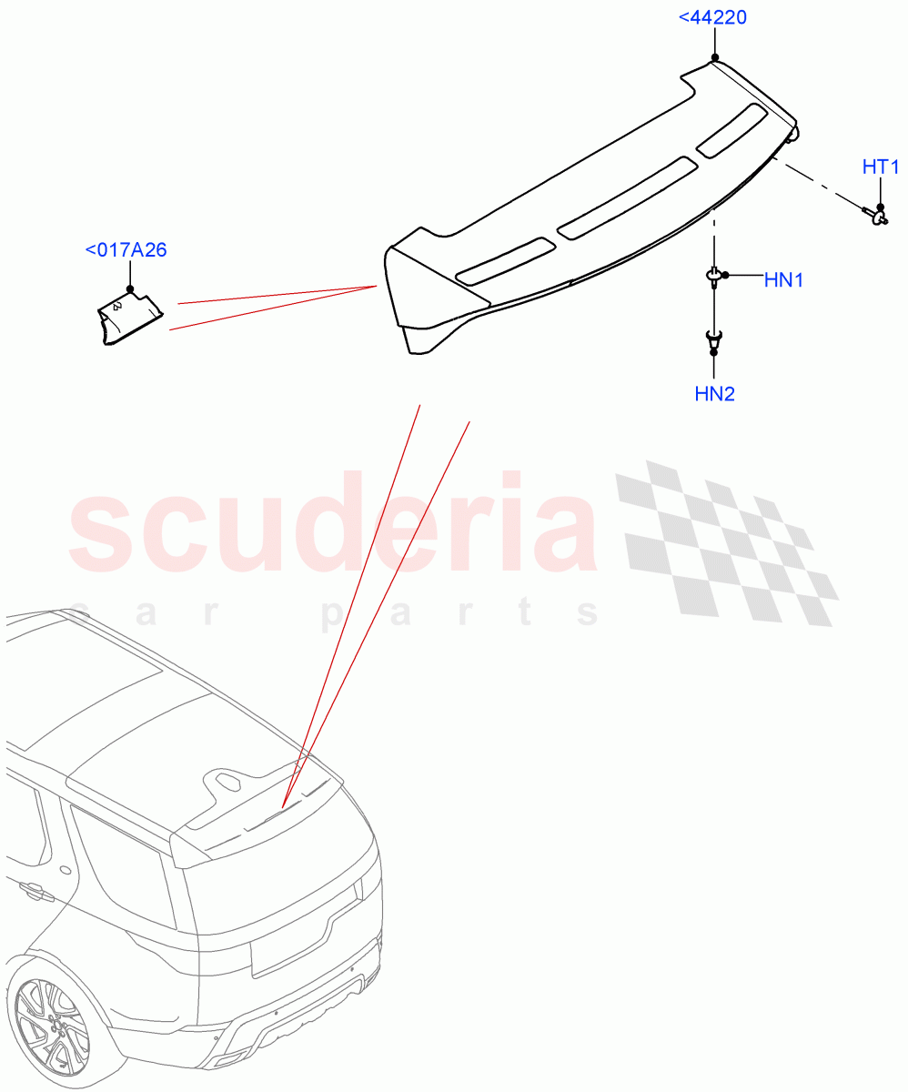 Spoiler And Related Parts (Nitra Plant Build) ((V) FROMK2000001) of Land Rover Land Rover Discovery 5 (2017+) [3.0 I6 Turbo Diesel AJ20D6]