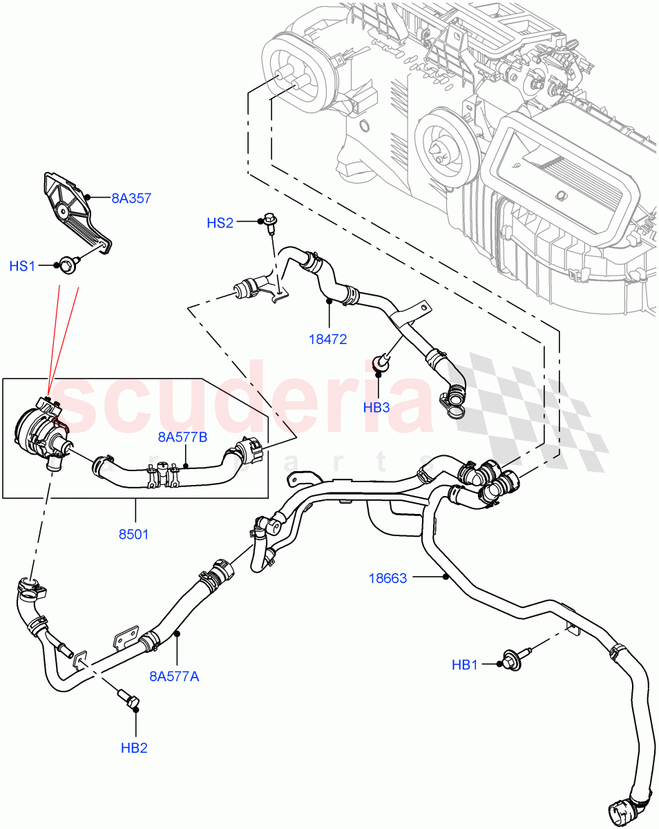 Heater Hoses (3.0L AJ20P6 Petrol High, With Ptc Heater, With Air Conditioning - Front/Rear, Less Heater, 3 Zone Air Conditioning + Chiller, With Front Comfort Air Con (IHKA)) of Land Rover Land Rover Defender (2020+) [3.0 I6 Turbo Diesel AJ20D6]