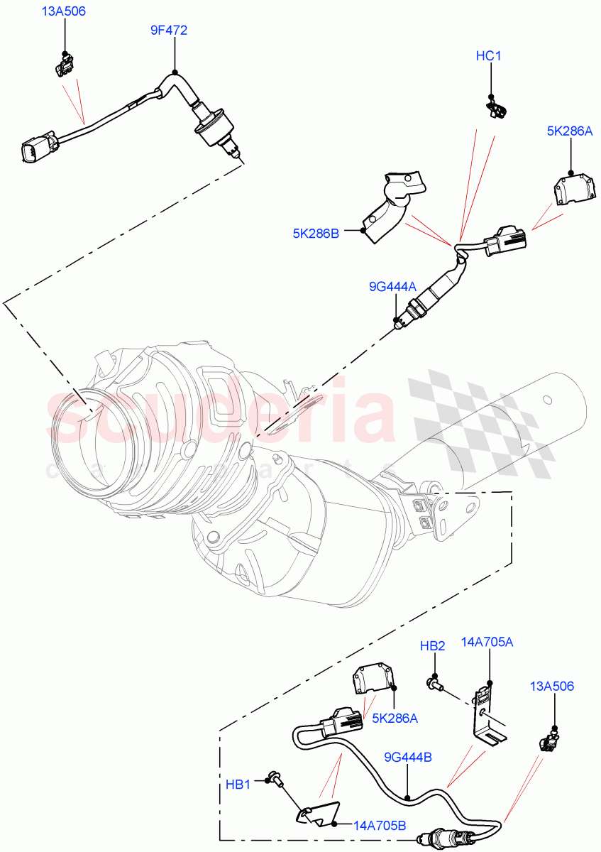 Exhaust Sensors And Modules(3.0L AJ20P6 Petrol High,Stage V European Emissions,Proconve L6 Emissions,SULEV Requirements,EU2)((V)FROMMA000001) of Land Rover Land Rover Range Rover Velar (2017+) [3.0 I6 Turbo Petrol AJ20P6]