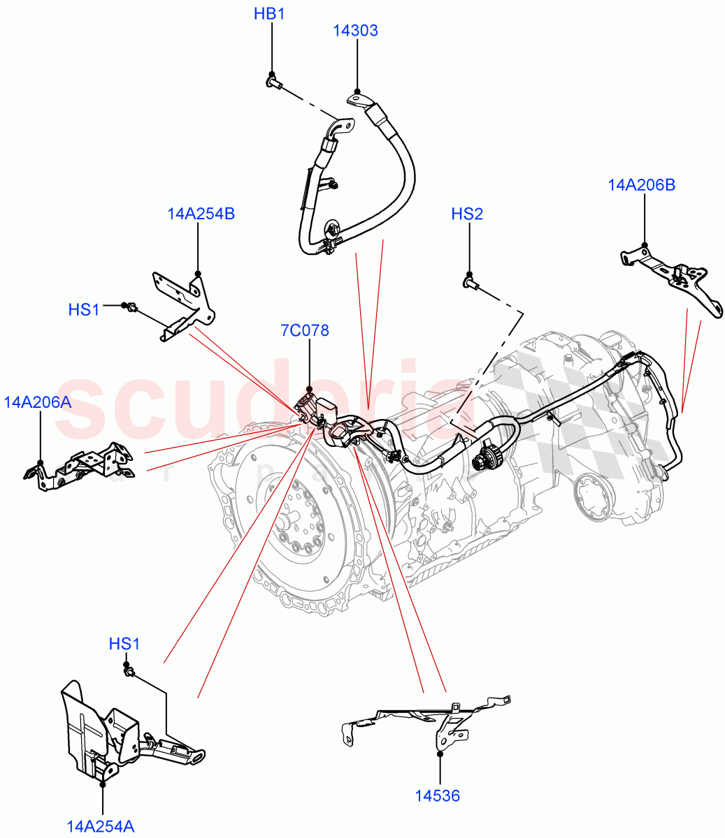 Transmission Harness (2.0L I4 DSL MID DOHC AJ200, 2.0L I4 DSL HIGH DOHC AJ200, 3.0 V6 D Gen2 Twin Turbo, 2.0L I4 Mid DOHC AJ200 Petrol, 2.0L I4 High DOHC AJ200 Petrol, 2.0L AJ21D4 Diesel Mid) of Land Rover Land Rover Range Rover Velar (2017+) [5.0 OHC SGDI SC V8 Petrol]