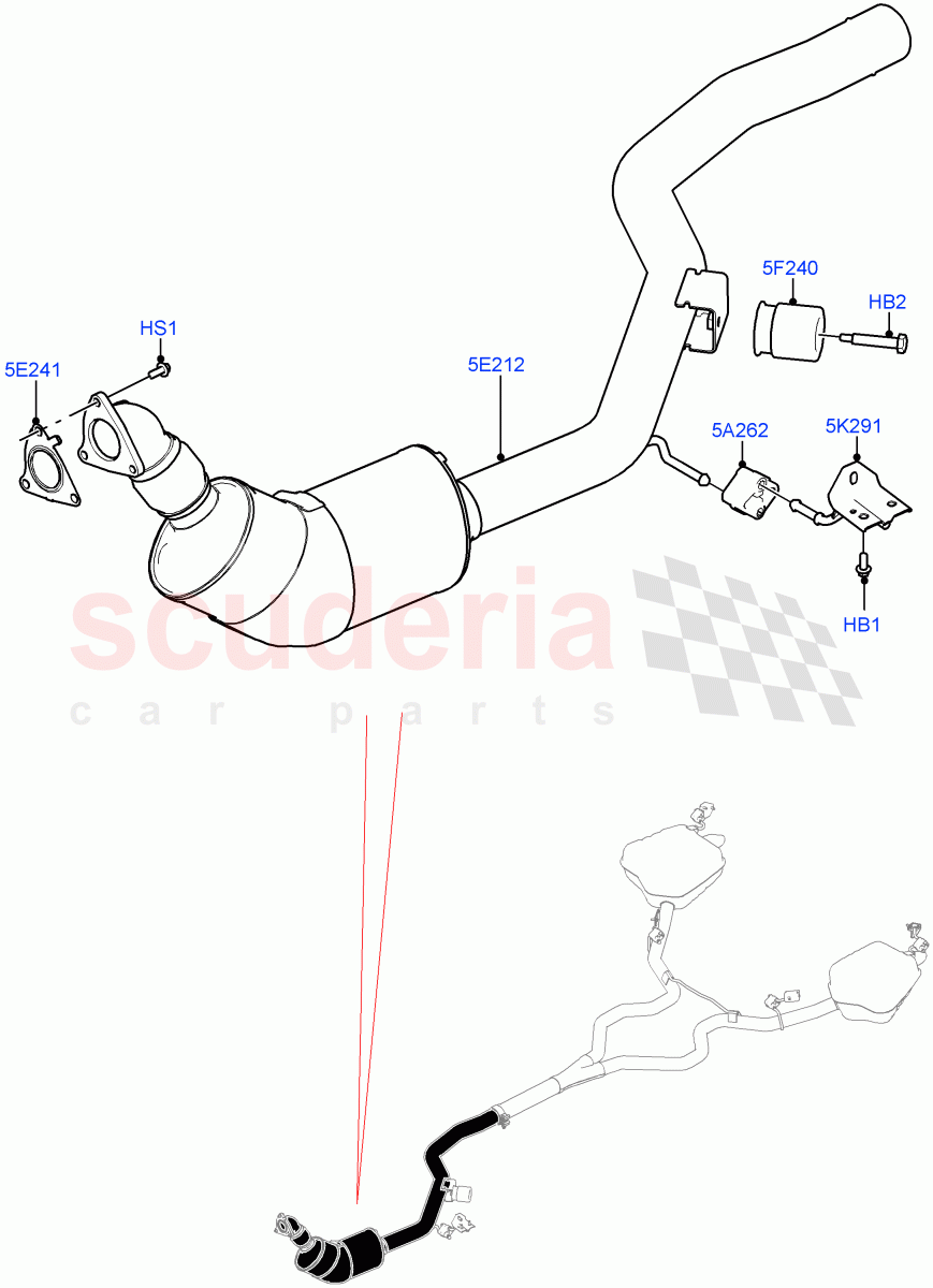 Front Exhaust System (Solihull Plant Build) (3.0 V6 D Low MT ROW, Euro Stage 4 Emissions) ((V) FROMHA000001) of Land Rover Land Rover Discovery 5 (2017+) [3.0 Diesel 24V DOHC TC]