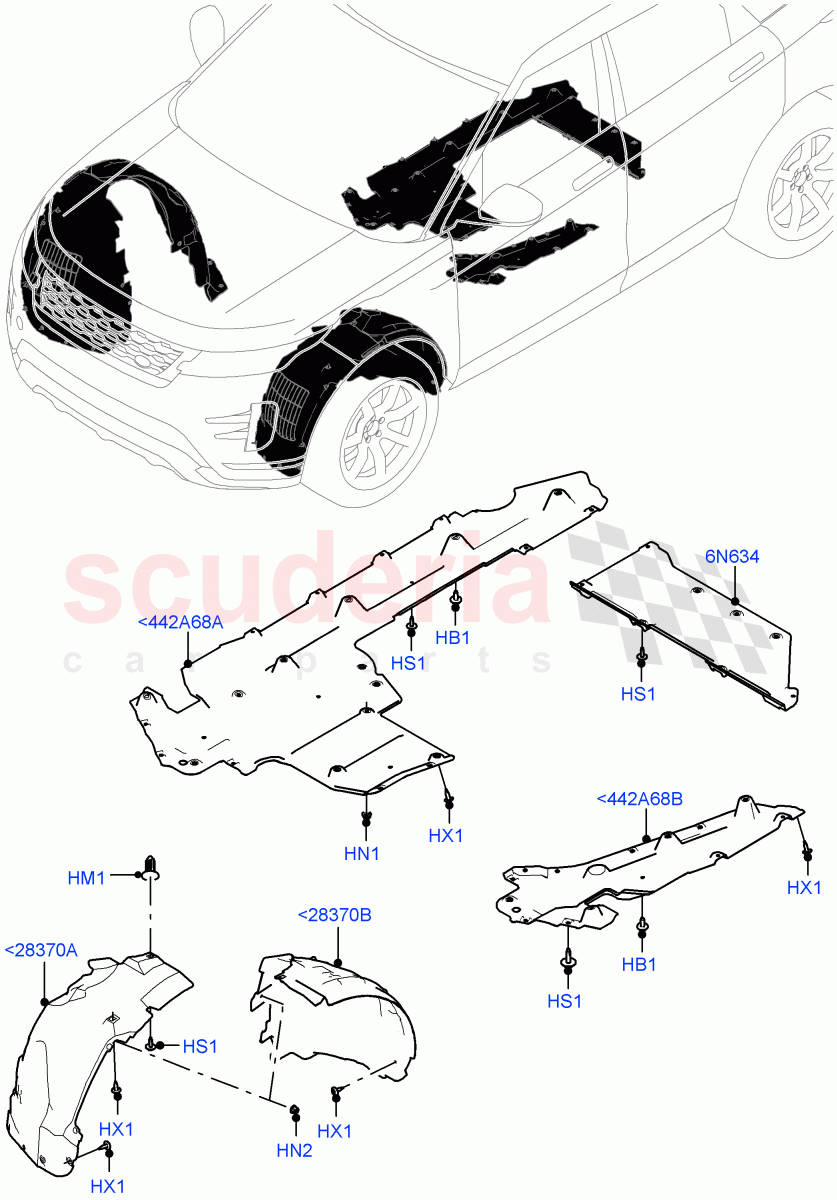 Front Panels, Aprons & Side Members (Wheelhouse) (Changsu (China), Electric Engine Battery-PHEV) of Land Rover Land Rover Range Rover Evoque (2019+) [2.0 Turbo Diesel]