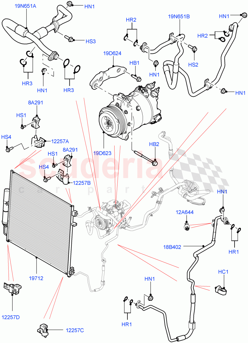 Air Conditioning Condensr/Compressr (Front, Nitra Plant Build) (3.0 V6 D Gen2 Mono Turbo, 3.0 V6 D Gen2 Twin Turbo, 3.0 V6 D Low MT ROW) ((V) FROMK2000001, (V) TOL2999999) of Land Rover Land Rover Discovery 5 (2017+) [3.0 DOHC GDI SC V6 Petrol]