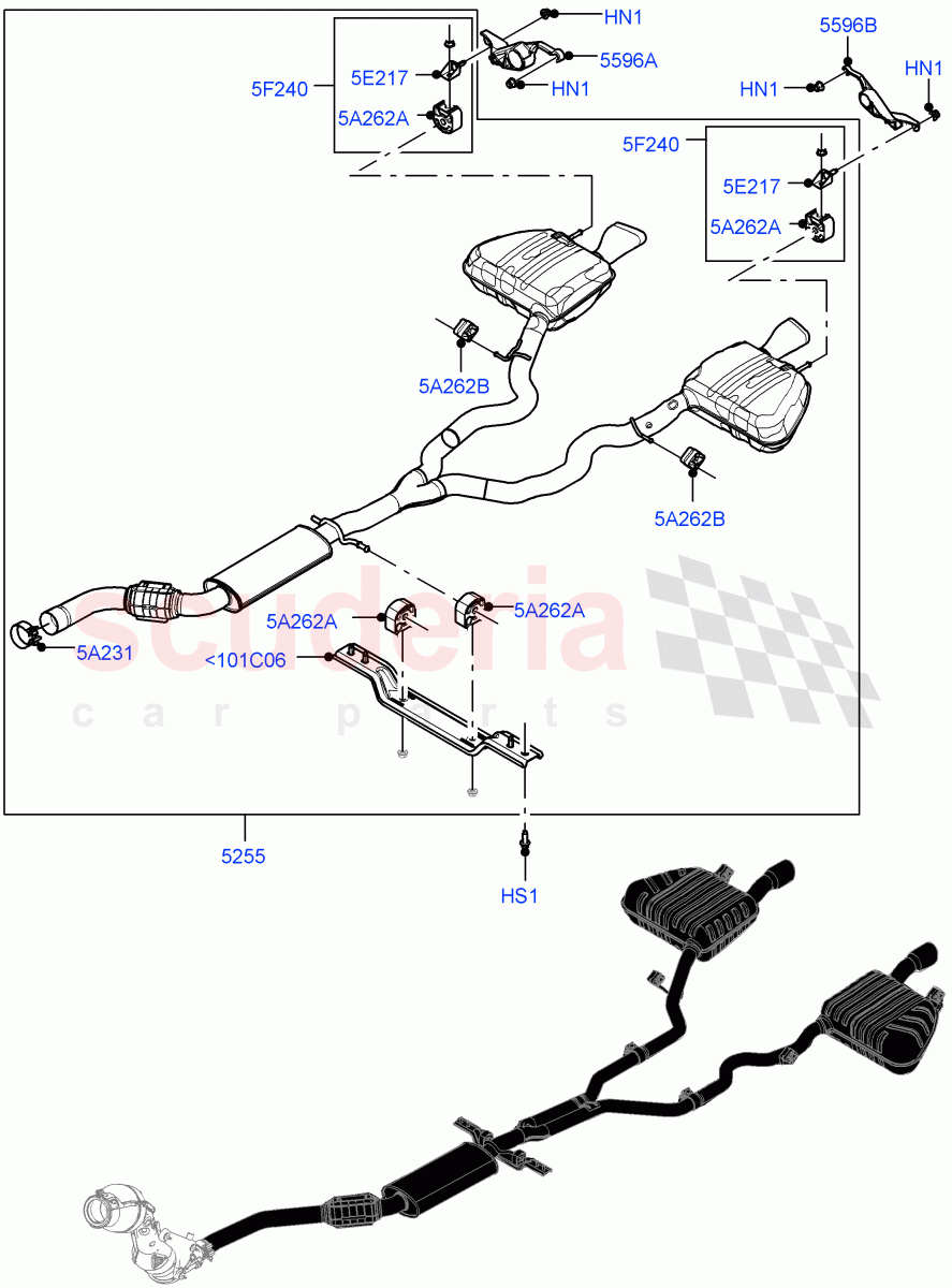 Rear Exhaust System (3.0L AJ20P6 Petrol High, Dual Exh Olet W/Squa TL Pipe Steel) ((V) FROMMA000001) of Land Rover Land Rover Range Rover Velar (2017+) [3.0 I6 Turbo Petrol AJ20P6]