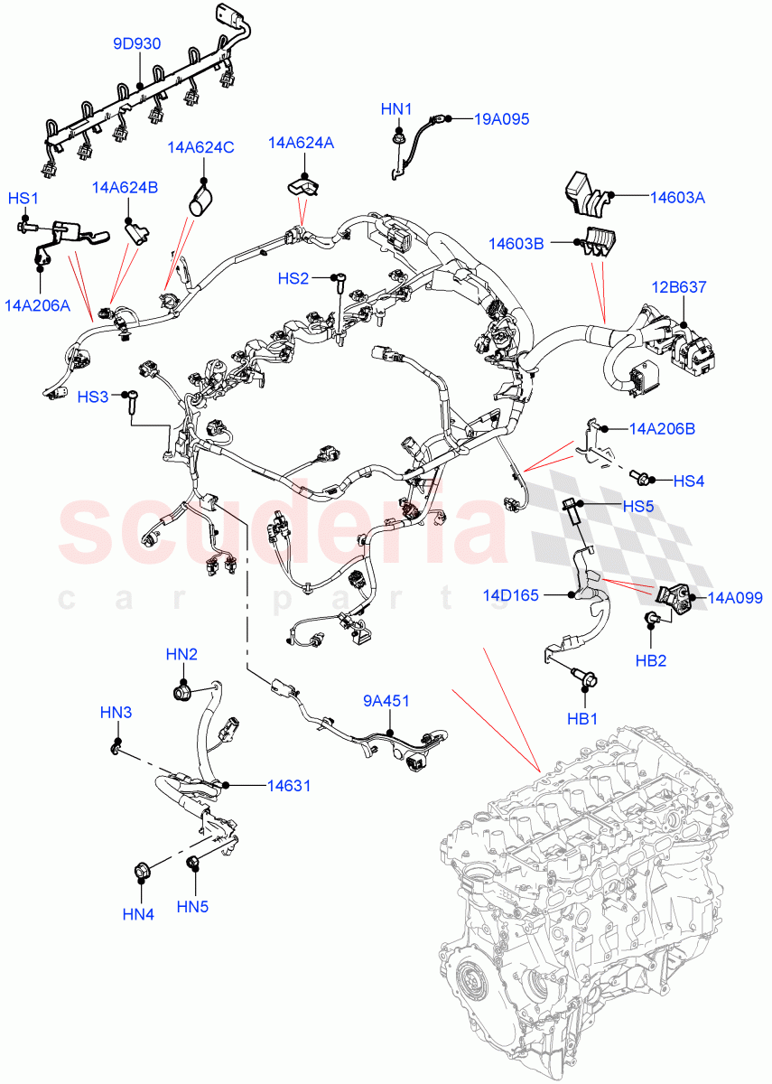 Engine Harness (RHD) (3.0L AJ20P6 Petrol High) ((V) FROMMA000001) of Land Rover Land Rover Range Rover Velar (2017+) [2.0 Turbo Diesel AJ21D4]