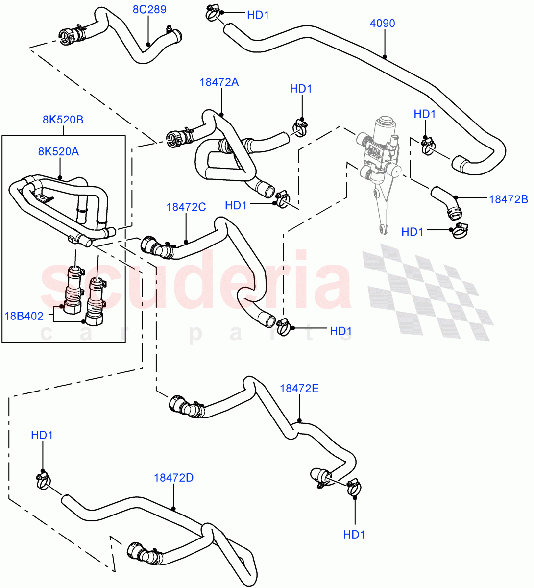 Heater Hoses(3.6L V8 32V DOHC EFi Diesel Lion,With Front Comfort Air Con (IHKA))((V)FROMAA000001) of Land Rover Land Rover Range Rover (2010-2012) [5.0 OHC SGDI SC V8 Petrol]