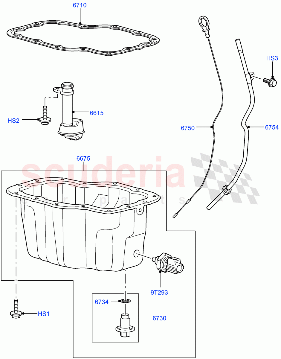 Oil Pan/Oil Level Indicator (Lion Diesel 2.7 V6 (140KW)) ((V) TO9A999999) of Land Rover Land Rover Range Rover Sport (2005-2009) [2.7 Diesel V6]