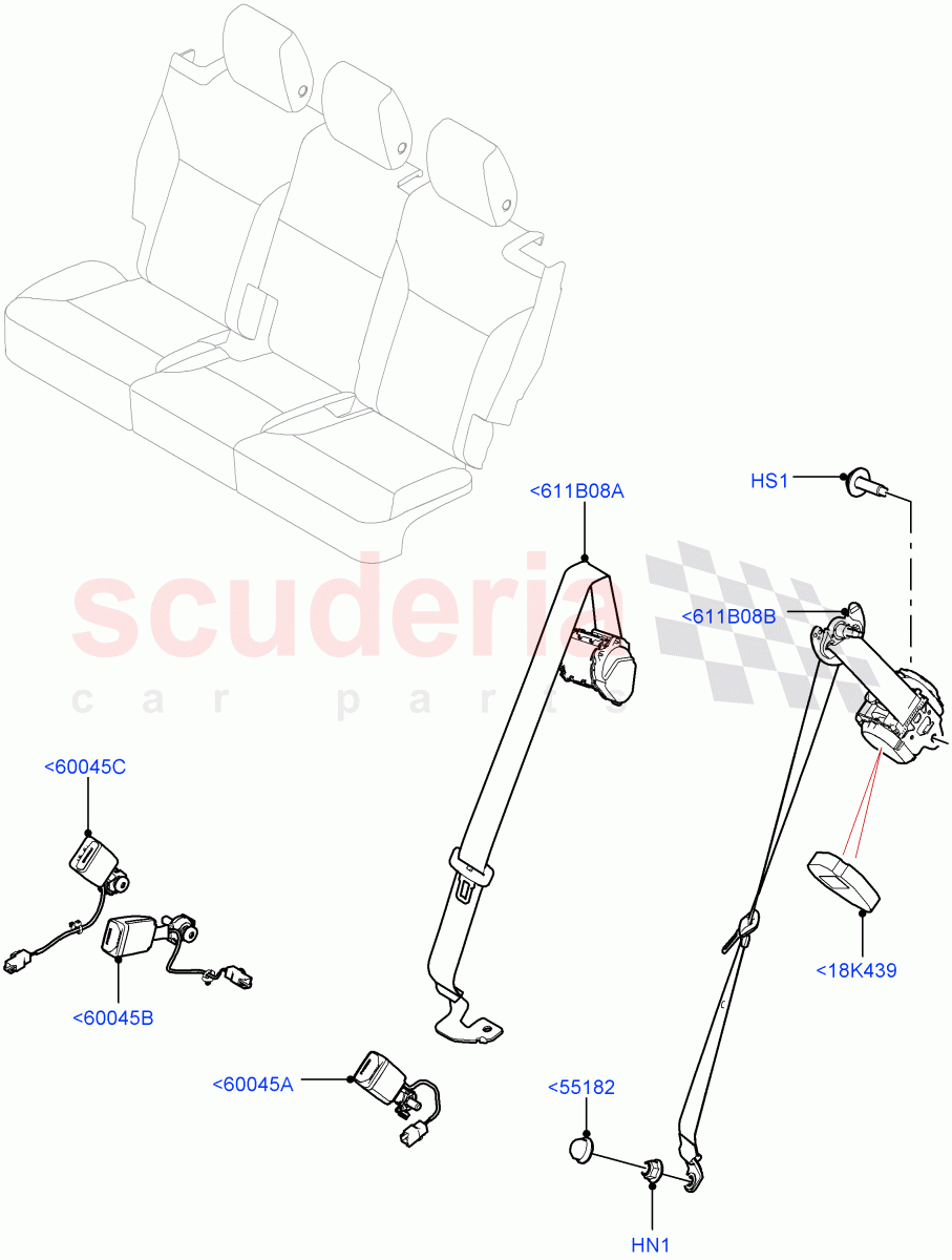 Rear Seat Belts(Solihull Plant Build)((V)FROMHA000001) of Land Rover Land Rover Discovery 5 (2017+) [3.0 I6 Turbo Diesel AJ20D6]