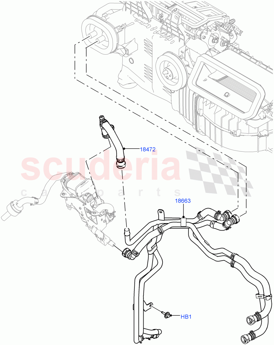 Heater Hoses (Solihull Plant Build) (2.0L I4 DSL MID DOHC AJ200, With Fuel Fired Heater, Premium Air Conditioning-Front/Rear, 2.0L I4 DSL HIGH DOHC AJ200) ((V) FROMKA000001) of Land Rover Land Rover Discovery 5 (2017+) [3.0 I6 Turbo Petrol AJ20P6]