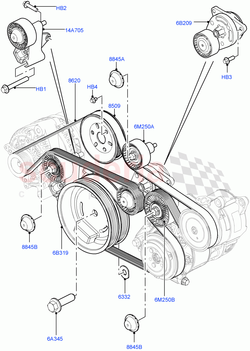 Pulleys And Drive Belts(4.4L DOHC DITC V8 Diesel) of Land Rover Land Rover Range Rover Sport (2014+) [4.4 DOHC Diesel V8 DITC]