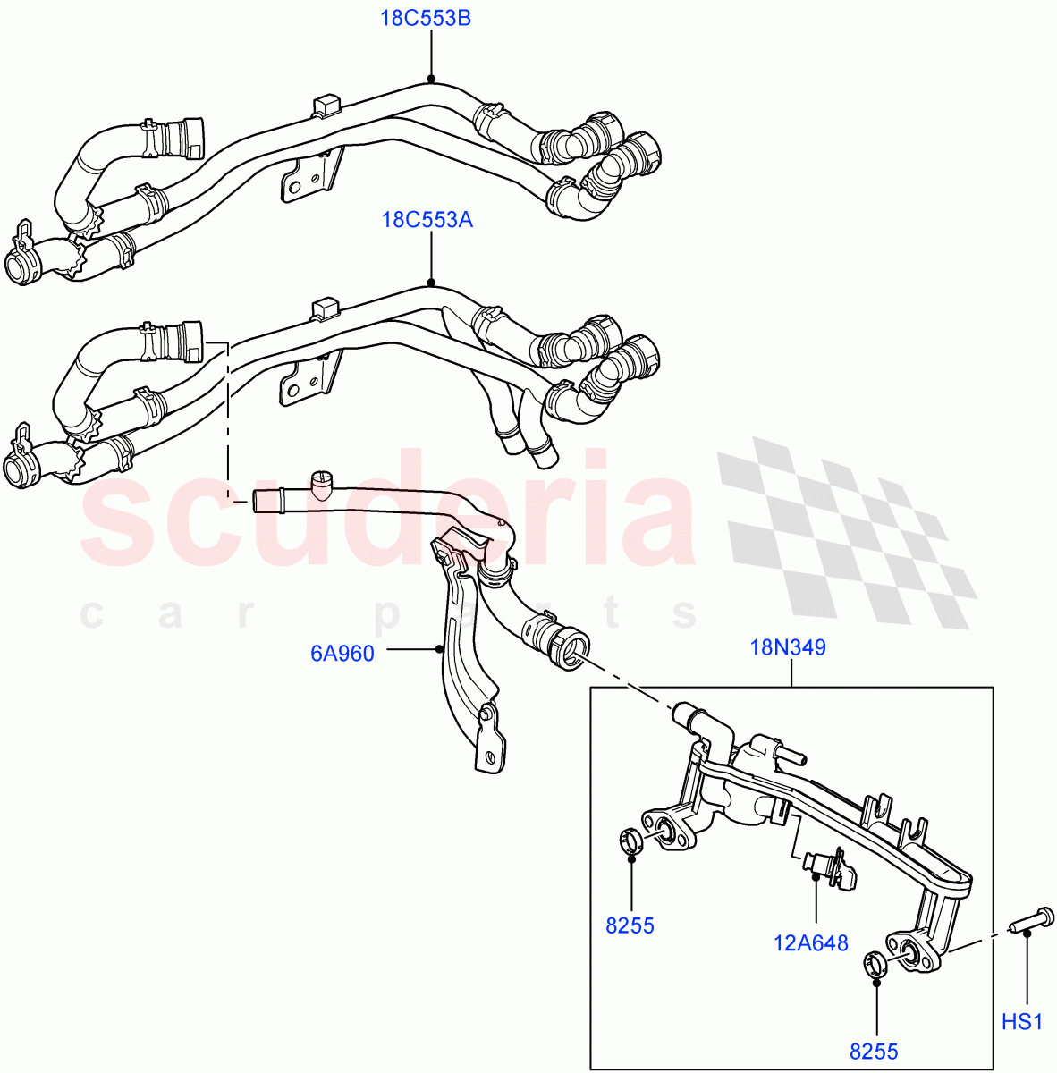 Heater Hoses(Front)(5.0L OHC SGDI NA V8 Petrol - AJ133)((V)FROMAA000001) of Land Rover Land Rover Discovery 4 (2010-2016) [3.0 Diesel 24V DOHC TC]