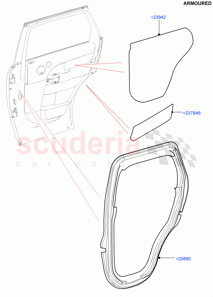 Rear Door Trim Installation(Armoured)((V)FROMEA000001) of Land Rover Land Rover Range Rover (2012-2021) [5.0 OHC SGDI NA V8 Petrol]