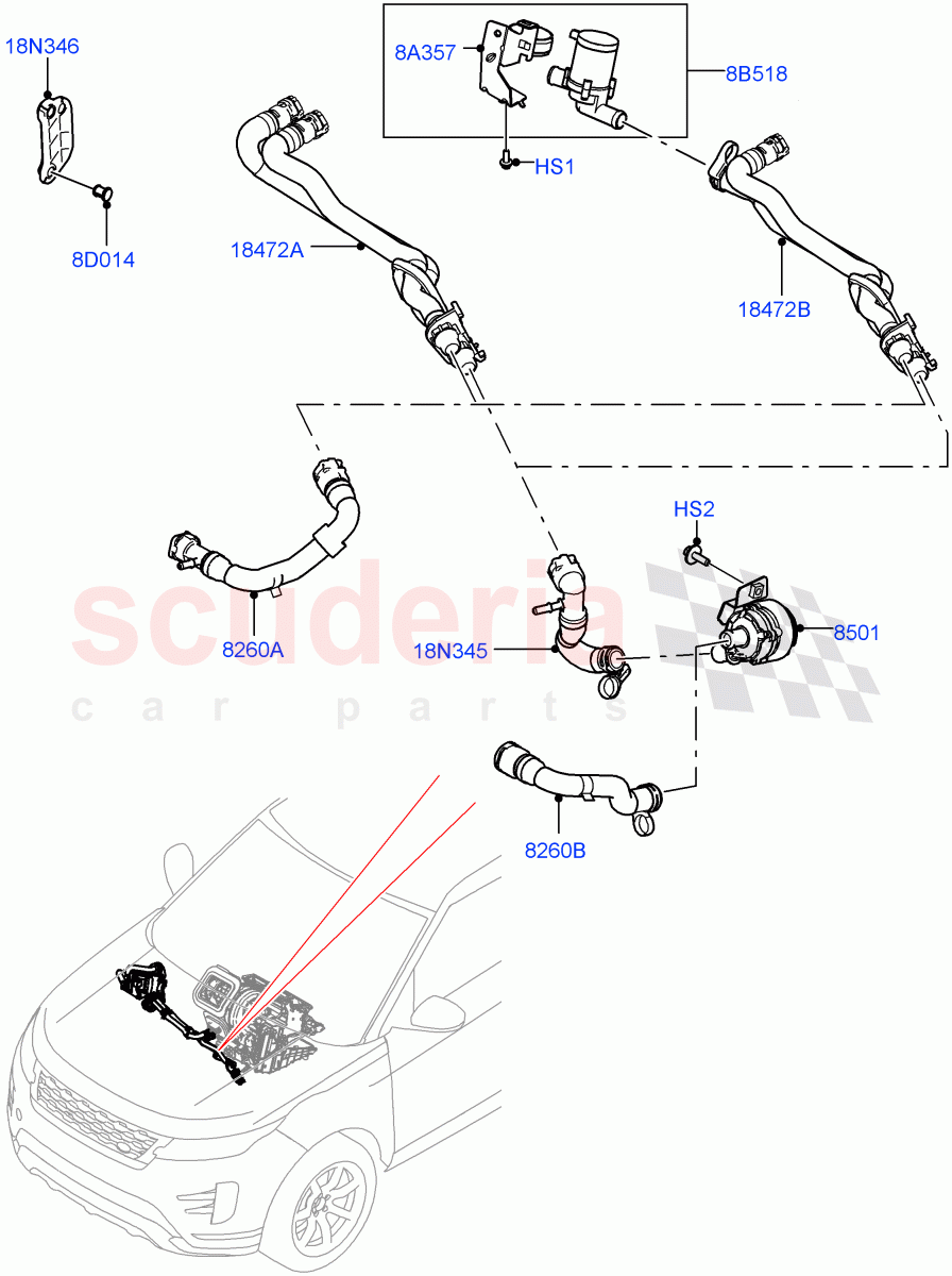 Heater Hoses(2.0L AJ21D4 Diesel Mid,Itatiaia (Brazil)) of Land Rover Land Rover Range Rover Evoque (2019+) [2.0 Turbo Diesel AJ21D4]