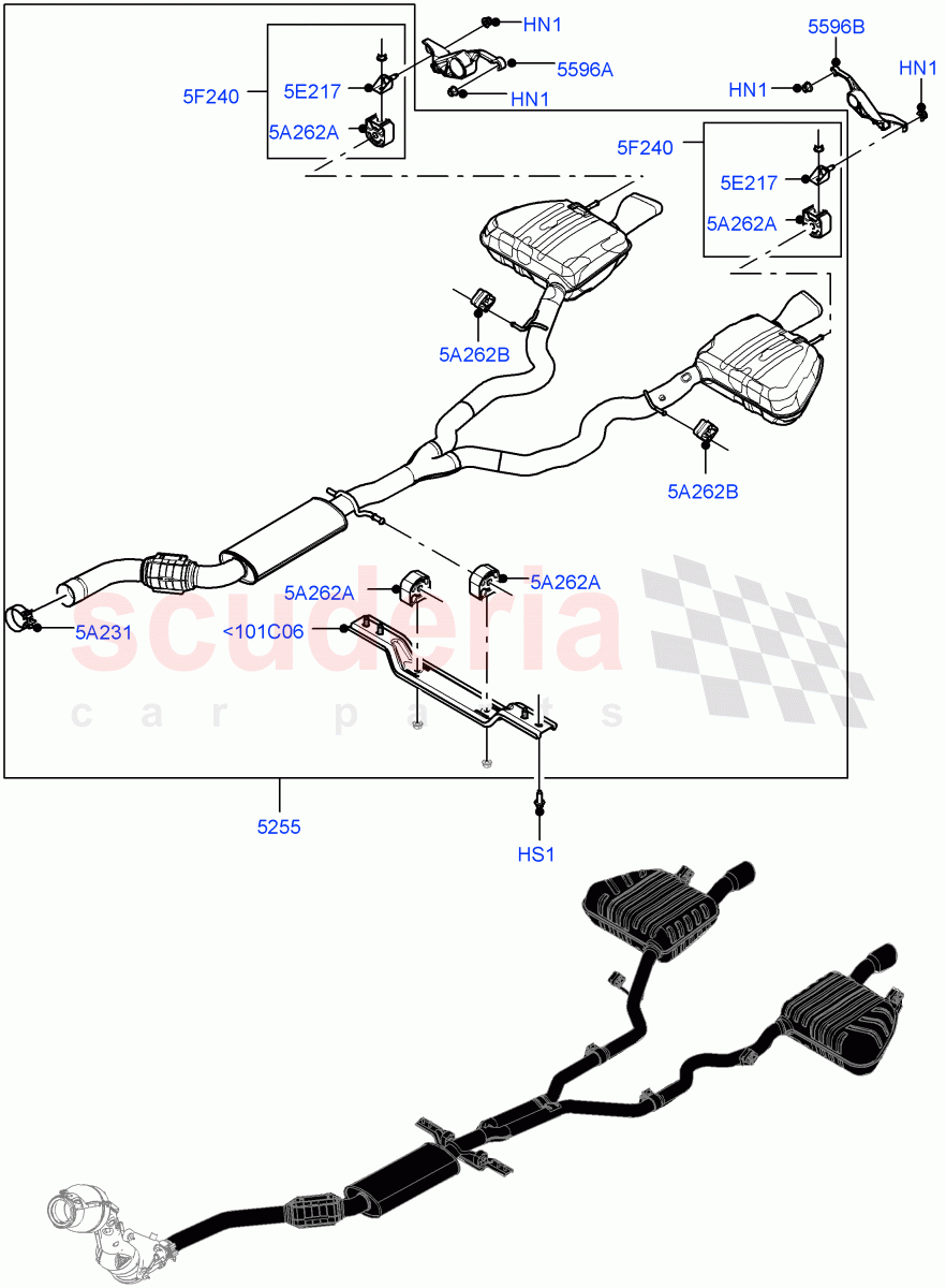 Rear Exhaust System (3.0L AJ20P6 Petrol High, Dual Exhaust) ((V) FROMMA000001) of Land Rover Land Rover Range Rover Velar (2017+) [3.0 I6 Turbo Petrol AJ20P6]