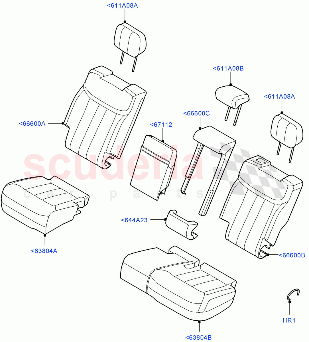 Rear Seat Covers(Windsor Leather Perforated,With 60/40 Power Fold Thru Rr Seat,60/40 Load Through With Slide) of Land Rover Land Rover Range Rover (2022+) [4.4 V8 Turbo Petrol NC10]