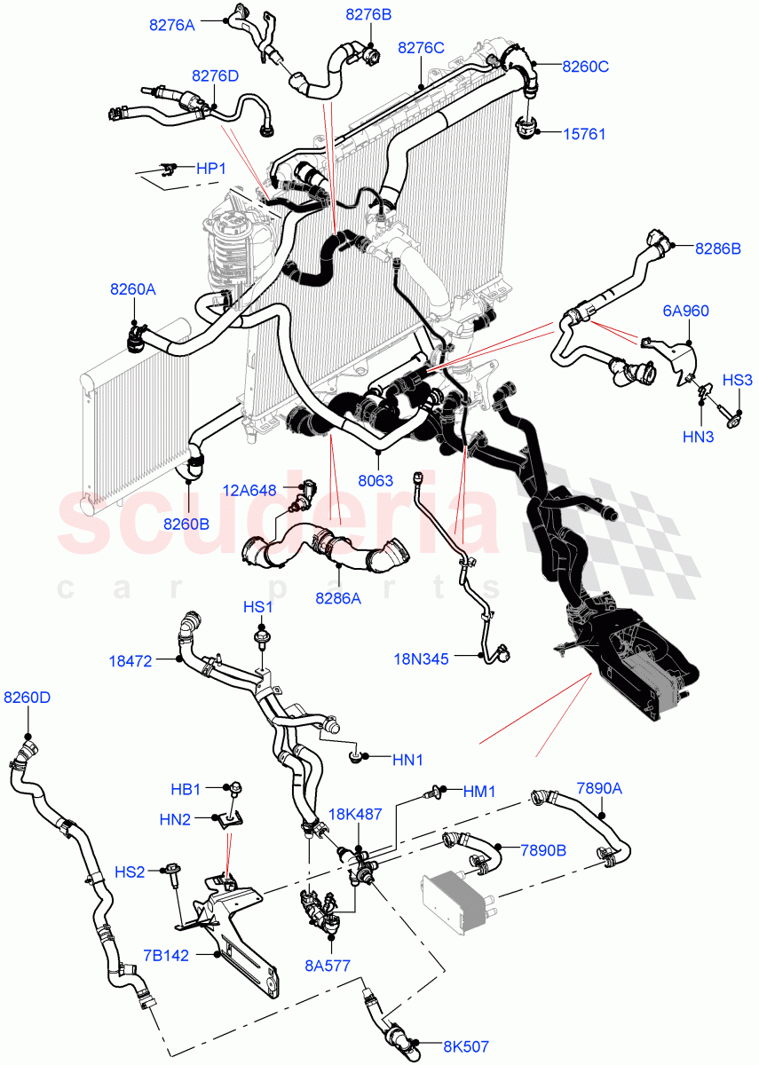 Cooling System Pipes And Hoses(3.0L AJ20D6 Diesel High,With Standard Engine Cooling System)((V)FROMM2000001) of Land Rover Land Rover Defender (2020+) [3.0 I6 Turbo Diesel AJ20D6]