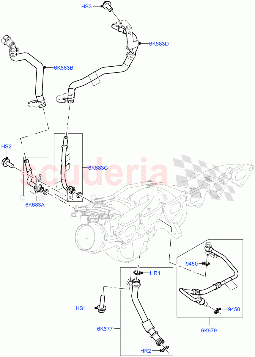 Turbocharger (Lubrication And Cooling) (3.0L AJ20P6 Petrol High) ((V) FROMKA000001) of Land Rover Land Rover Range Rover Sport (2014+) [3.0 I6 Turbo Petrol AJ20P6]